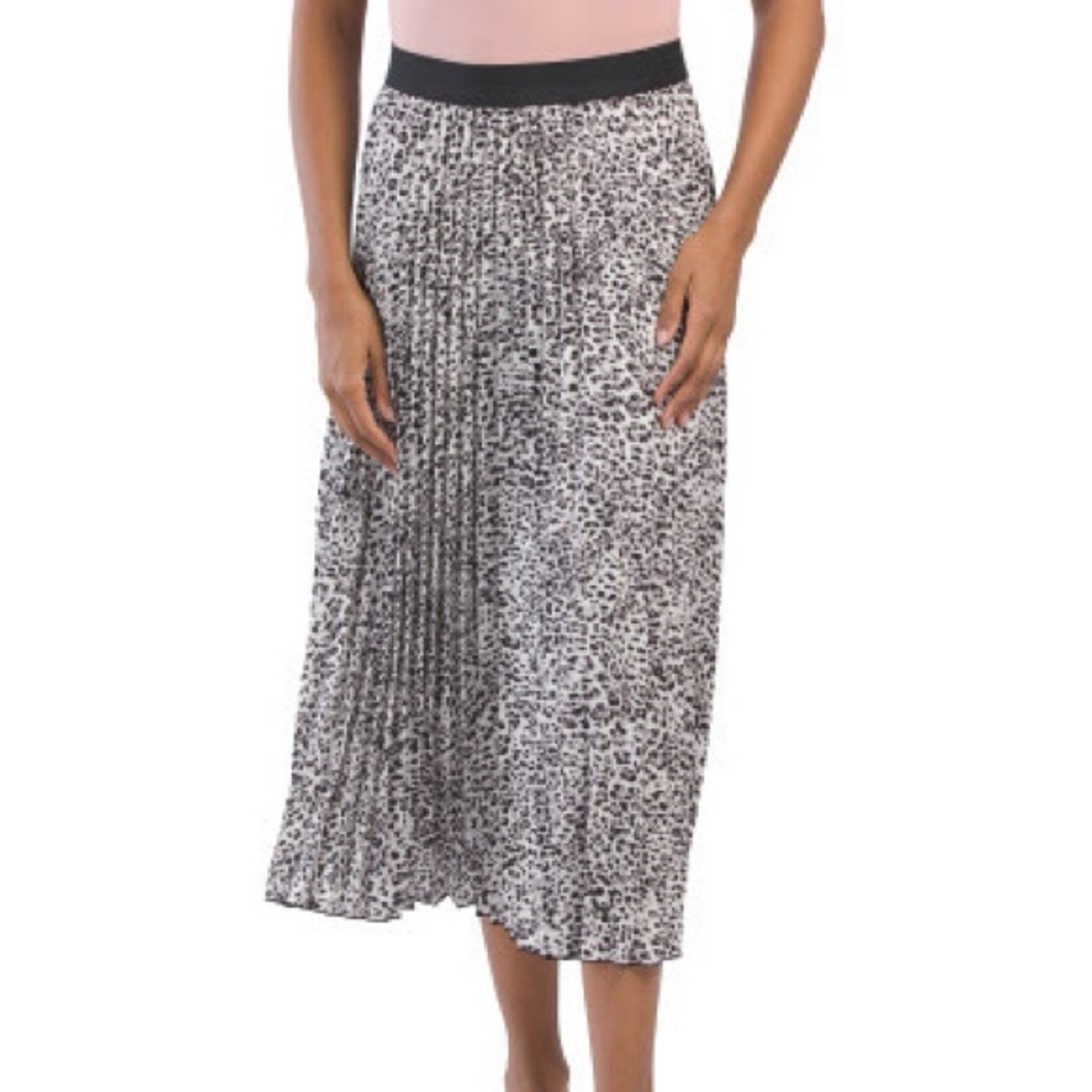 Chaus Pleated Leopard Midi Skirt